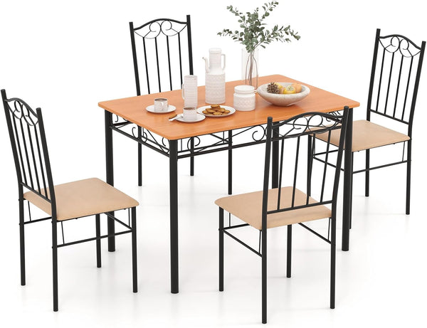5-Piece Faux Marble Dining Table Set with 4 Cushioned Chairs