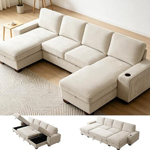 L-Shaped Convertible Sofa Bed with Storage