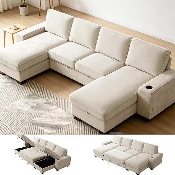 L-Shaped Convertible Sofa Bed with Storage