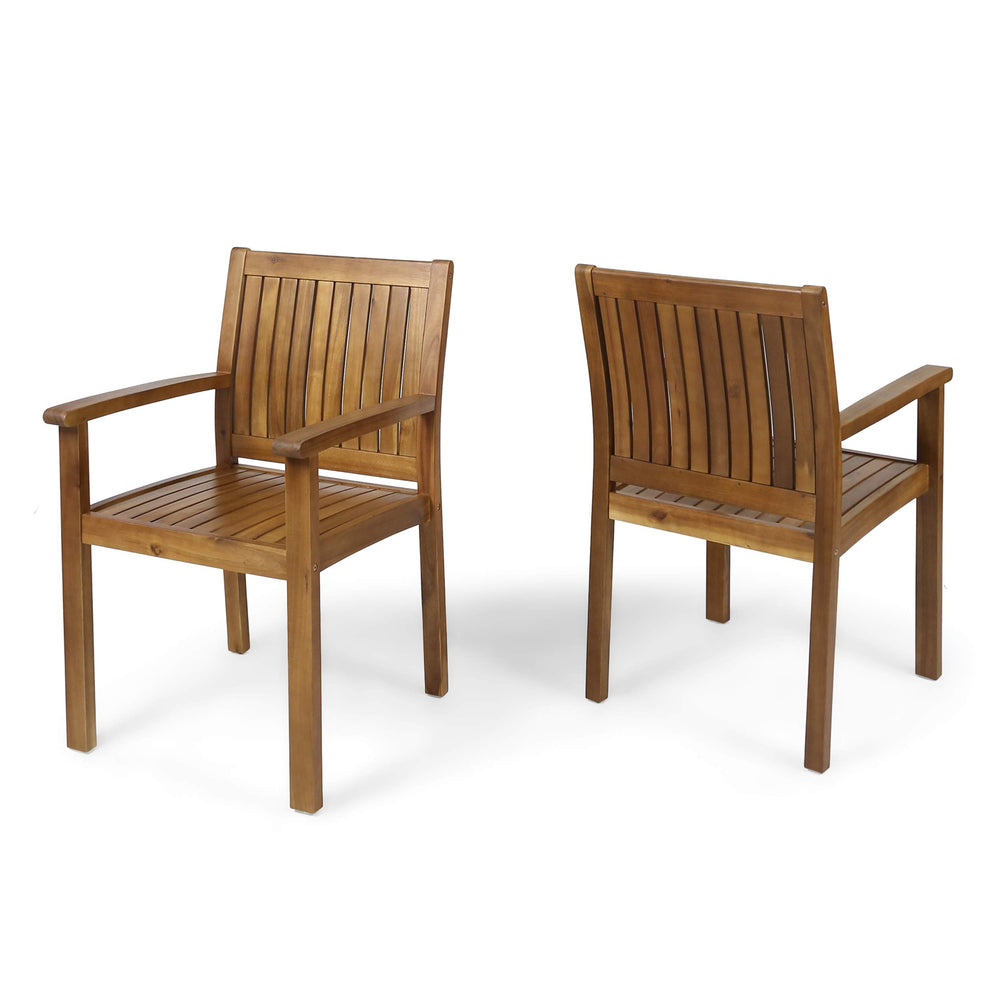Outdoor Acacia Wood Dining Chairs Set of 2 – Teak Finish
