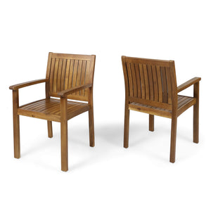 Outdoor Acacia Wood Dining Chairs Set of 2 – Teak Finish