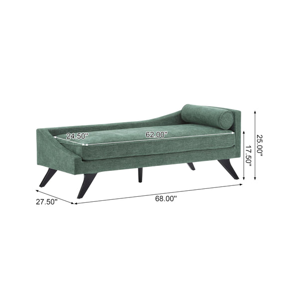 Mid-Century Chaise Lounge Sofa with Rolled Accent Pillow