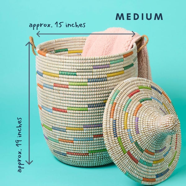 Wicker Grass Storage Basket with Removable Lid & Rope Handles – Modern Coastal