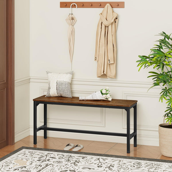 Industrial Dining Bench Set of 2 — Rustic Brown & Black