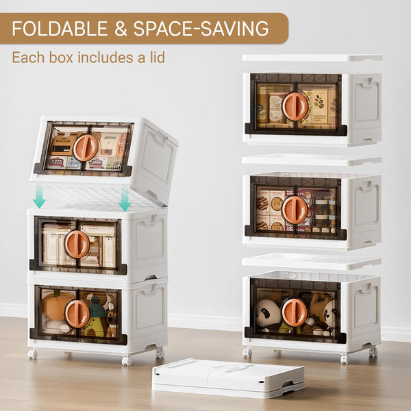 Stackable Storage Cabinet with Wheels & Lids – 249 Qt Collapsible Organizer Bins