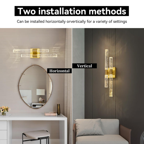 Crystal LED Bathroom Vanity Light Fixtures 2-Pack Gold 21.25in