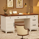 60-Inch Executive Desk with File Drawers & Charging Station