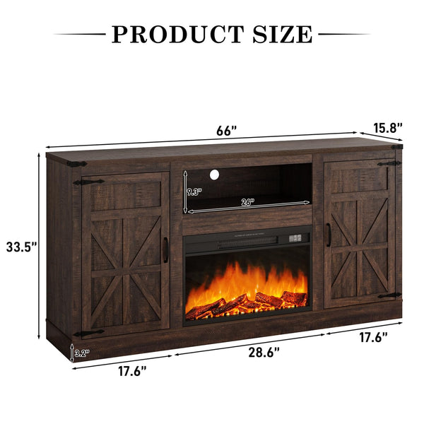 66" Farmhouse Fireplace TV Stand for 75" TVs
