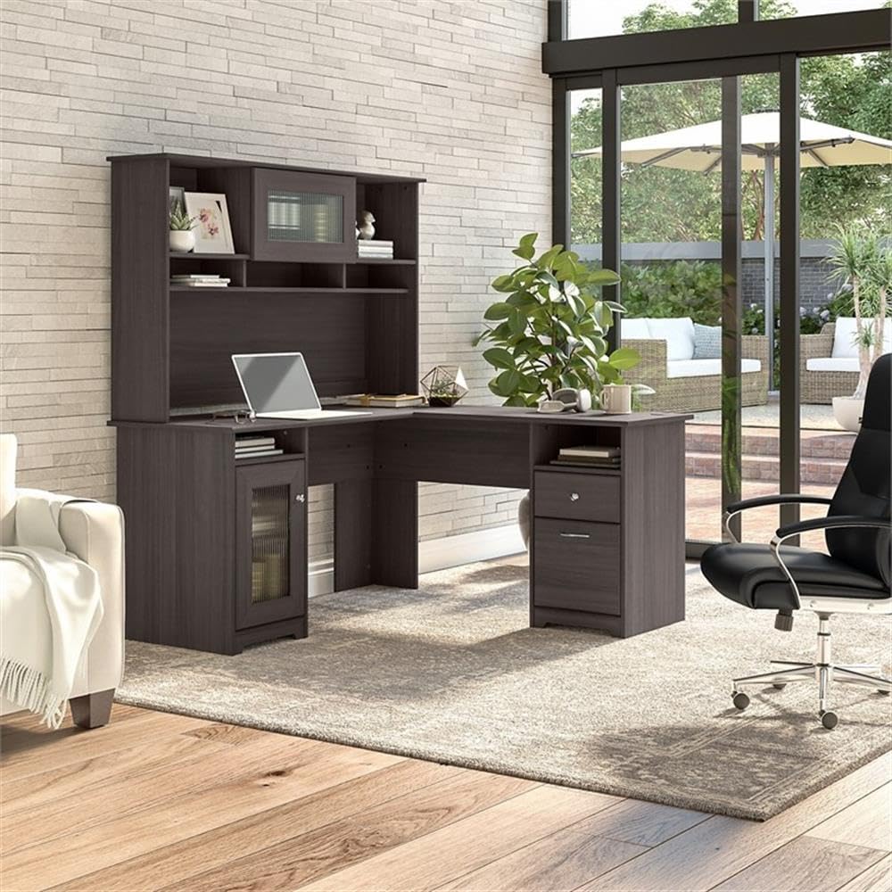 60-Inch L-Shaped Corner Desk with Hutch & Storage
