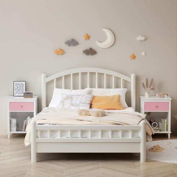 Wooden Nightstand with Drawer & Open Shelf
