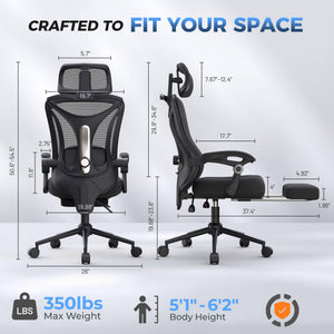 Ergonomic Office Chair with Footrest & Reclining Mesh Back