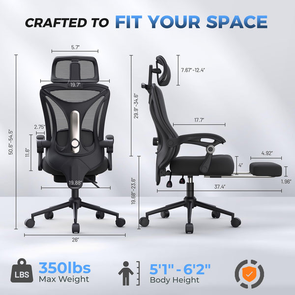 Ergonomic Office Chair with Footrest & Reclining Mesh Back
