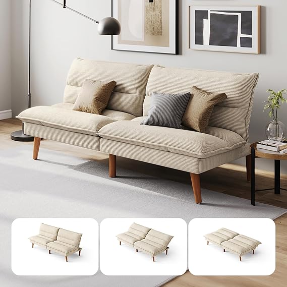 Convertible Futon Sofa Bed with Adjustable Backrest