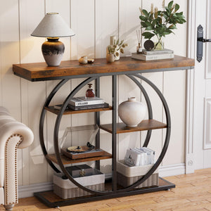 5-Tier Industrial Console Table with Storage Shelves