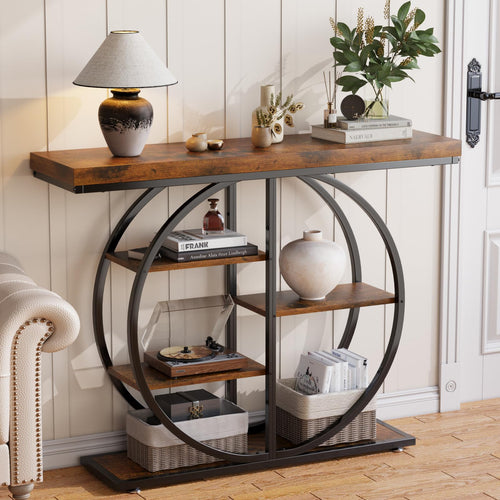 5-Tier Industrial Console Table with Storage Shelves