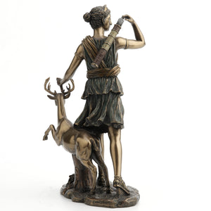 Artemis Greek Goddess Statue with Deer – Cold Cast Bronze Resin, 11 Inch