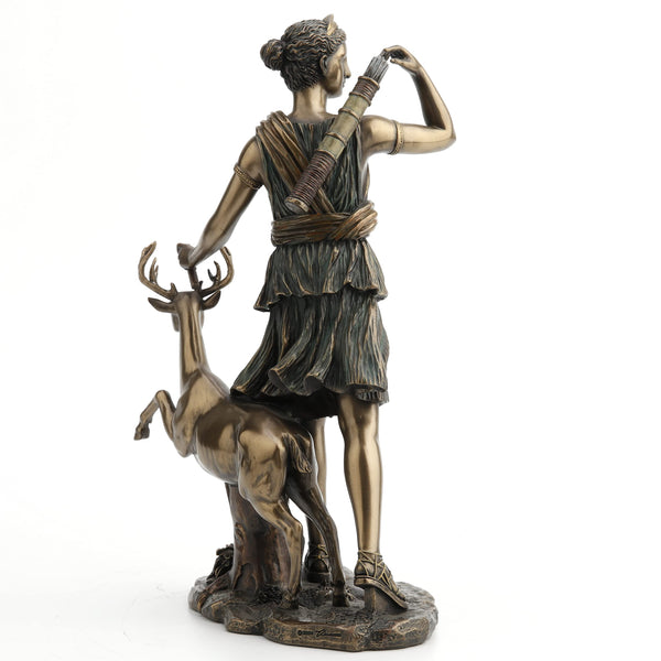 Artemis Greek Goddess Statue with Deer – Cold Cast Bronze Resin, 11 Inch