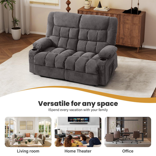 Fabric Reclining Sofa Set with Cup Holders & Side Pocket