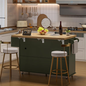 Kitchen Island with Power Outlet & Drop Leaf