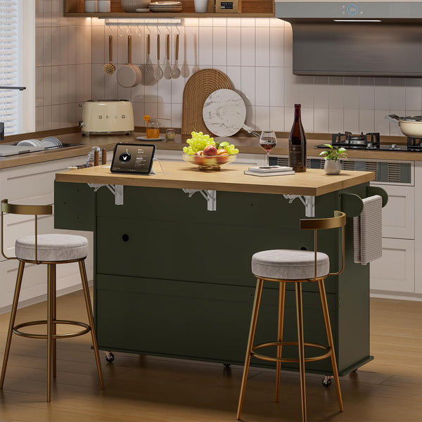 Kitchen Island with Power Outlet & Drop Leaf