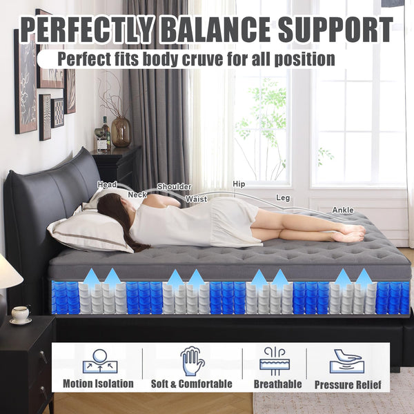 Full Size Hybrid Mattress 12 Inch with Pocket Springs & Gel Memory Foam