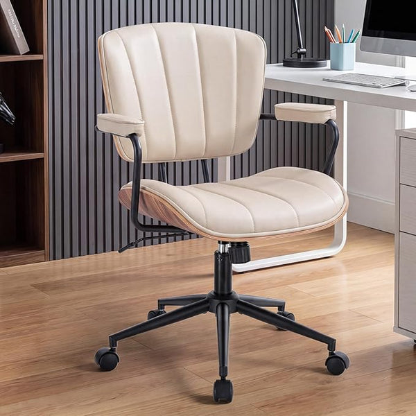 Mid-Century Modern Office Chair with Walnut Back