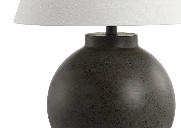 26" Dark Gray Resin Sphere LED Table Lamp with White Linen Drum Shade