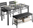 4-Piece Industrial Dining Table Set with Upholstered Bench and 2 Chairs