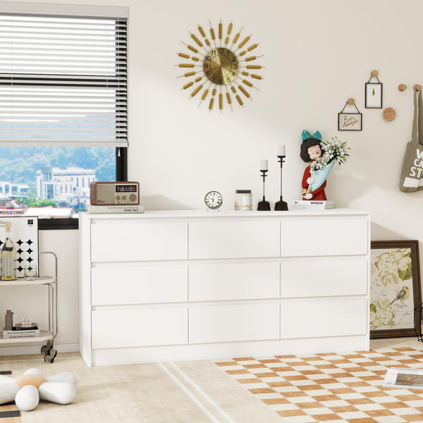 9-Drawer Horizontal Wood Dresser – White
