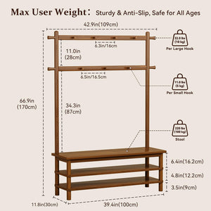 3-in-1 Entryway Hall Tree with Bench and Shoe Storage