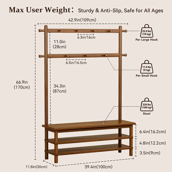 3-in-1 Entryway Hall Tree with Bench and Shoe Storage