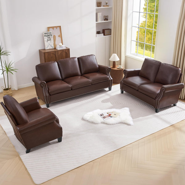 3-Piece PU Leather Sofa Set with Nailhead Trim