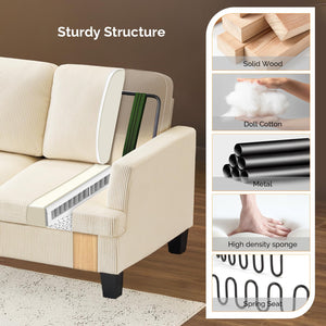 Beige Corduroy 3-Seater Sofa with Deep Seat