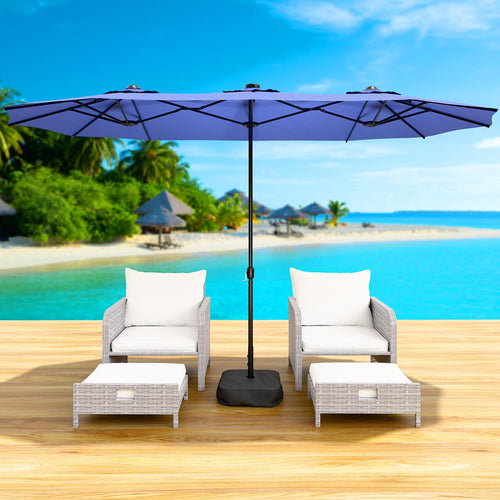 Large Rectangular Patio Umbrella with Base & LED Lights