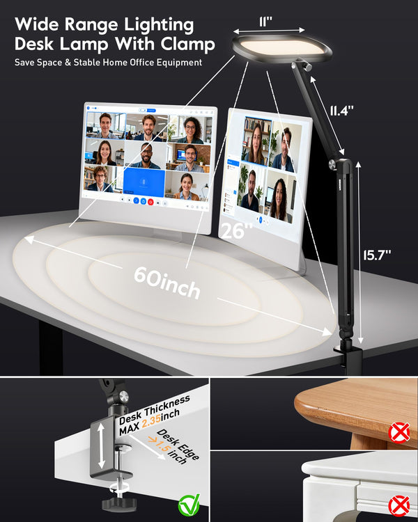 LED Desk Lamp – Eye-Care Clip-On Light with Adjustable Arm & Dimmer