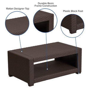 Outdoor Faux Rattan Coffee Table with Open Storage