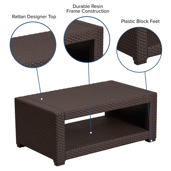 Outdoor Faux Rattan Coffee Table with Open Storage