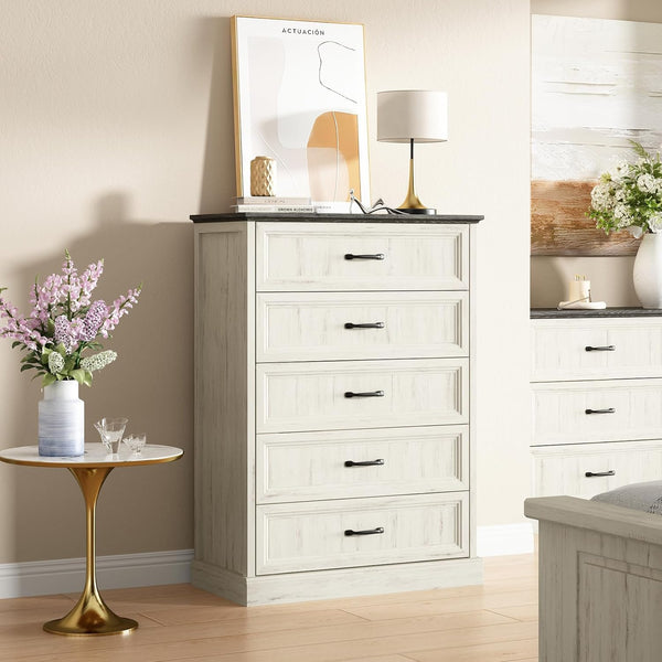 Farmhouse Dresser & Nightstand Bedroom Set – 4 Piece, White