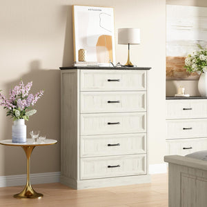 4-Piece Farmhouse Dresser & Nightstand Bedroom Set – 14 Drawers, White