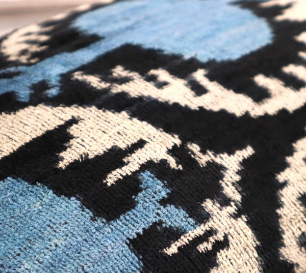 Velvet Throw Pillow 16" x 24" | Blue & Black Circular Pattern
