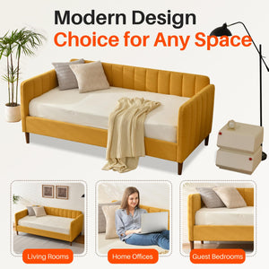 Twin Upholstered Daybed with Adjustable Backrest & Wood Slat Support
