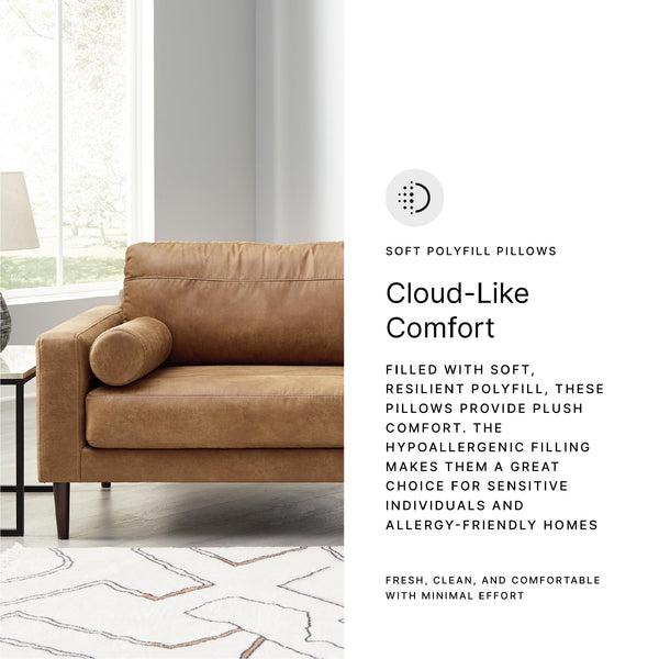 Faux Leather Sofa with Bolster Pillows & Wood Accent Legs, Dark Brown