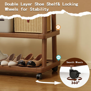 Freestanding Wooden Clothing Rack with Wheels