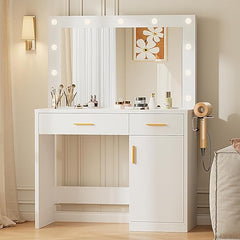Vanity Desk with LED Mirror, Charging Station & Storage