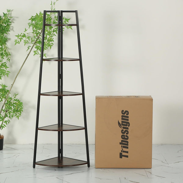 5-Tier Corner Shelf, 70-Inch Tall Industrial Bookcase & Plant Stand
