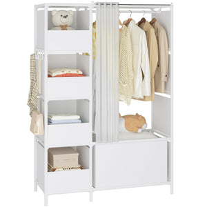 Portable Wardrobe Closet with Hanging Rod & Curtain