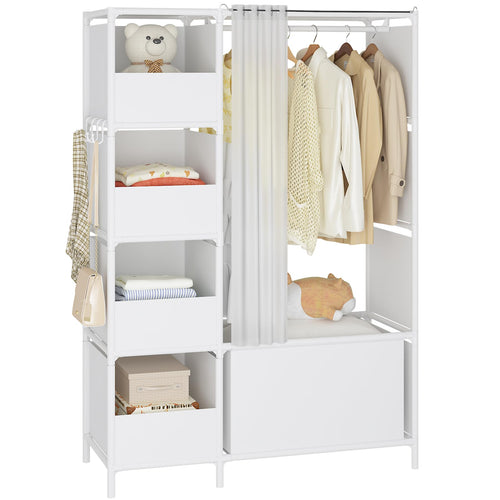 Portable Wardrobe Closet with Hanging Rod & Curtain