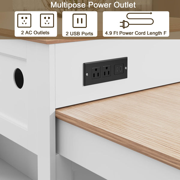 Extendable Kitchen Island Cart with Storage, Drawers & Power Outlet
