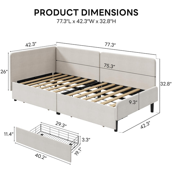 Twin Corner Daybed with Storage Drawers & Safety Rails