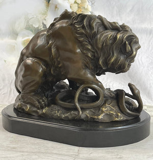 Lion and Snake Bronze Sculpture on Marble Base